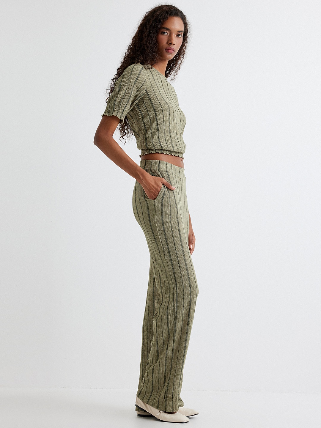 

Koton Women Striped Trousers, Green