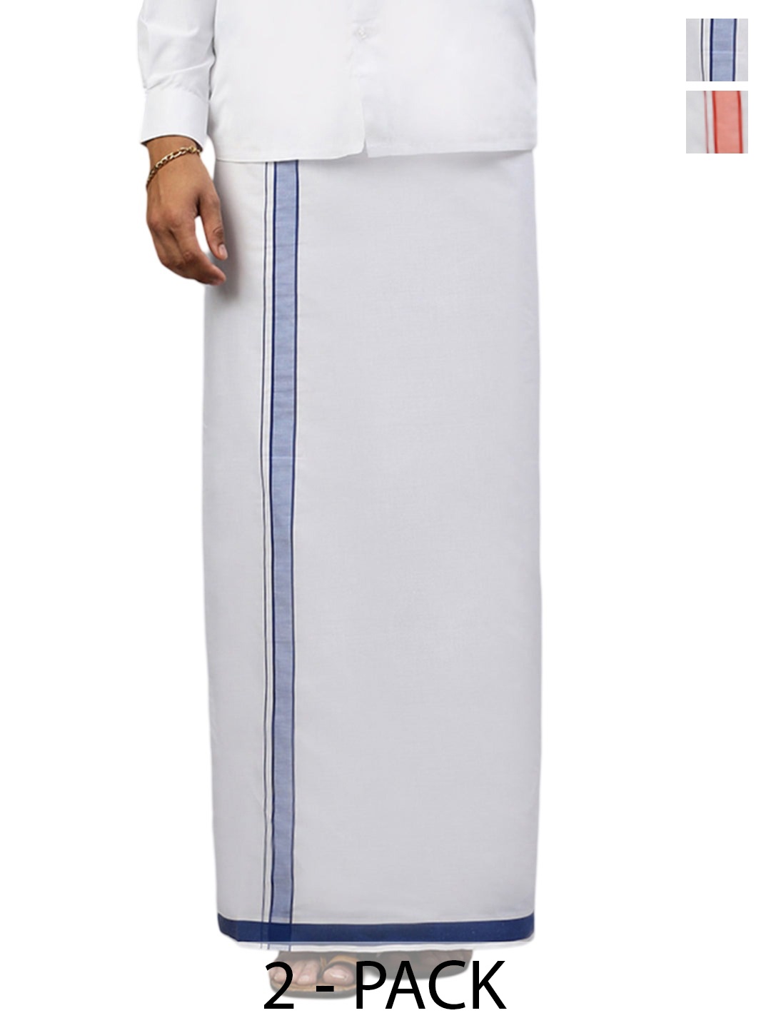 

Ramraj Pack of 2 Men Solid Border Dhoti, White