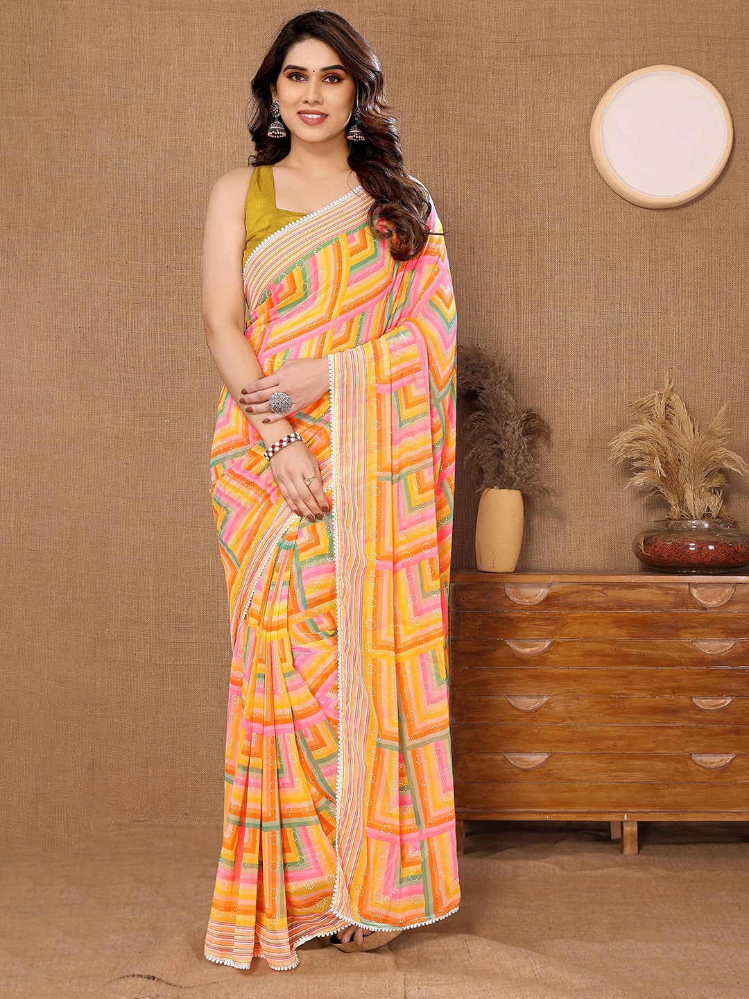 

Shee Star Geometric Printed Ready to Wear Saree, Yellow
