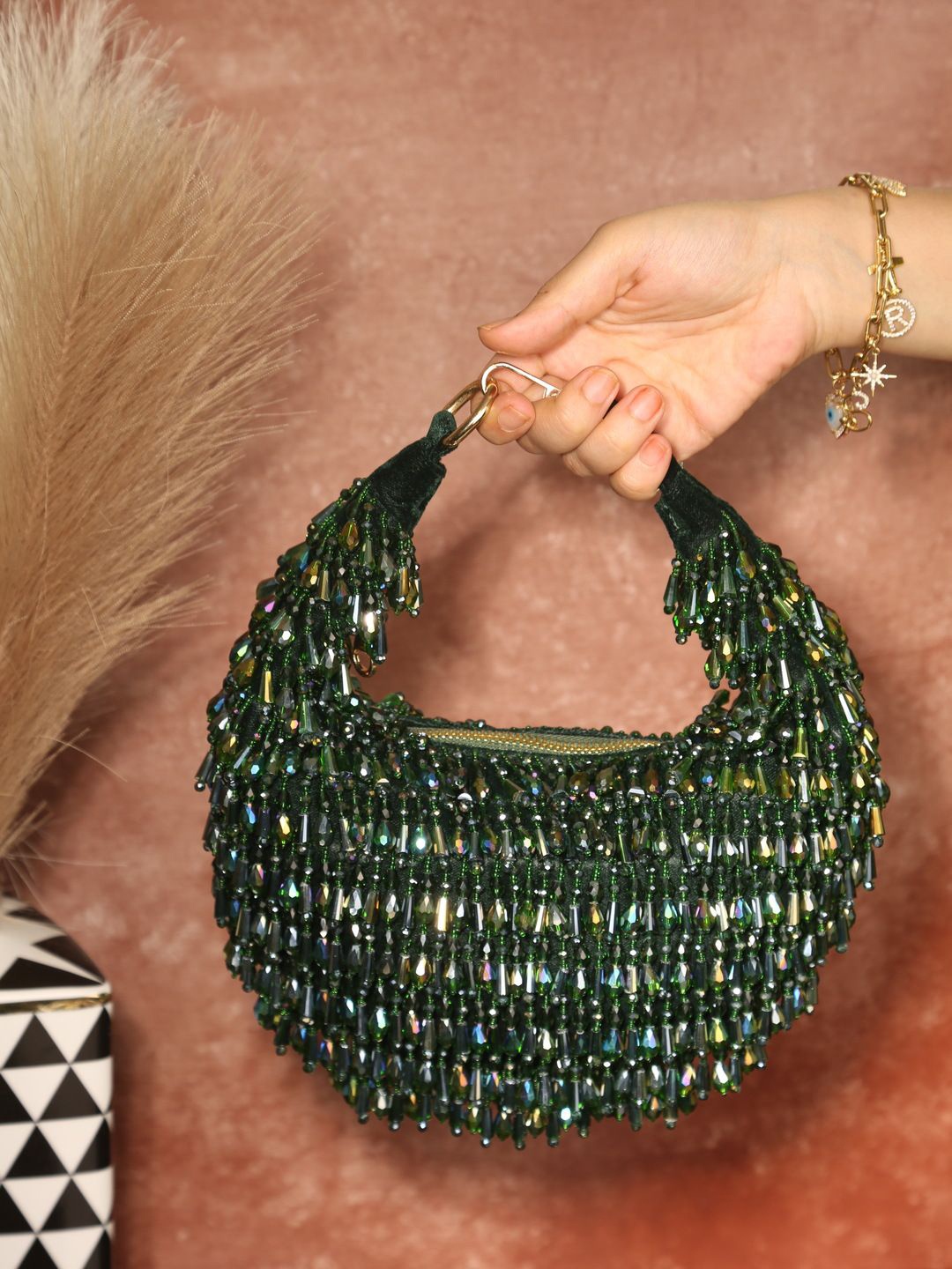 

Aloha by PS Women Embellished Structured Hobo Handbags, Green