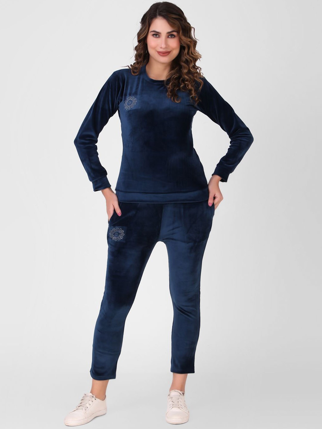 

FNOCKS Women Round Neck Tracksuit, Navy blue