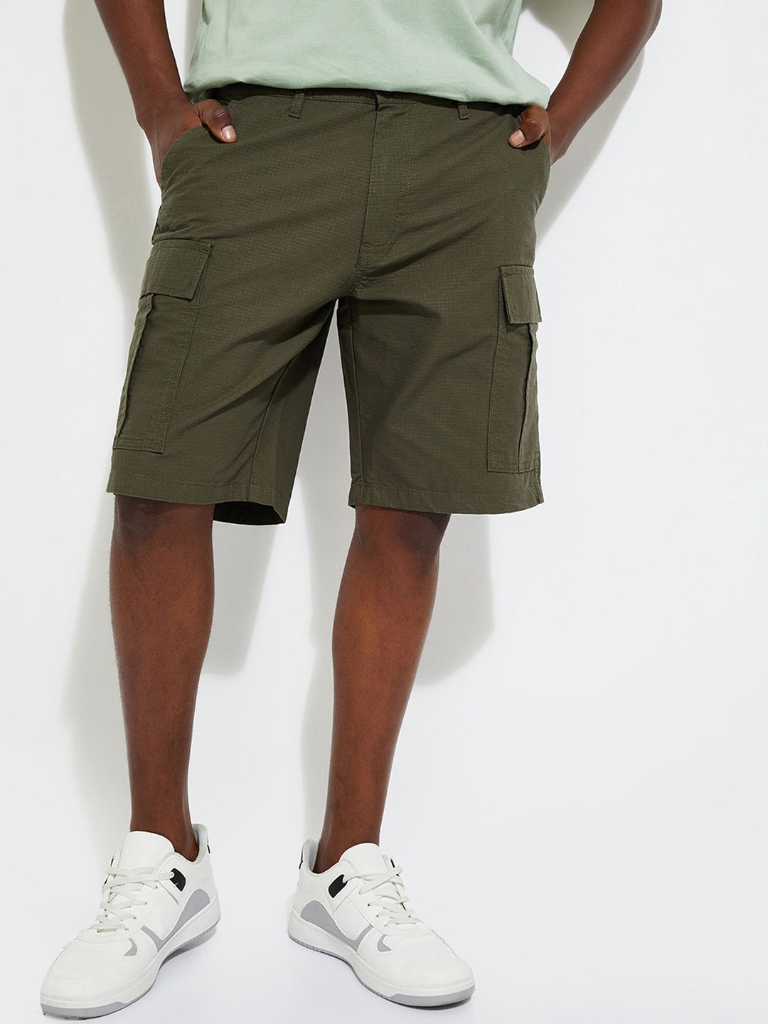 

max URB_N Men Checked Cargo Shorts, Olive