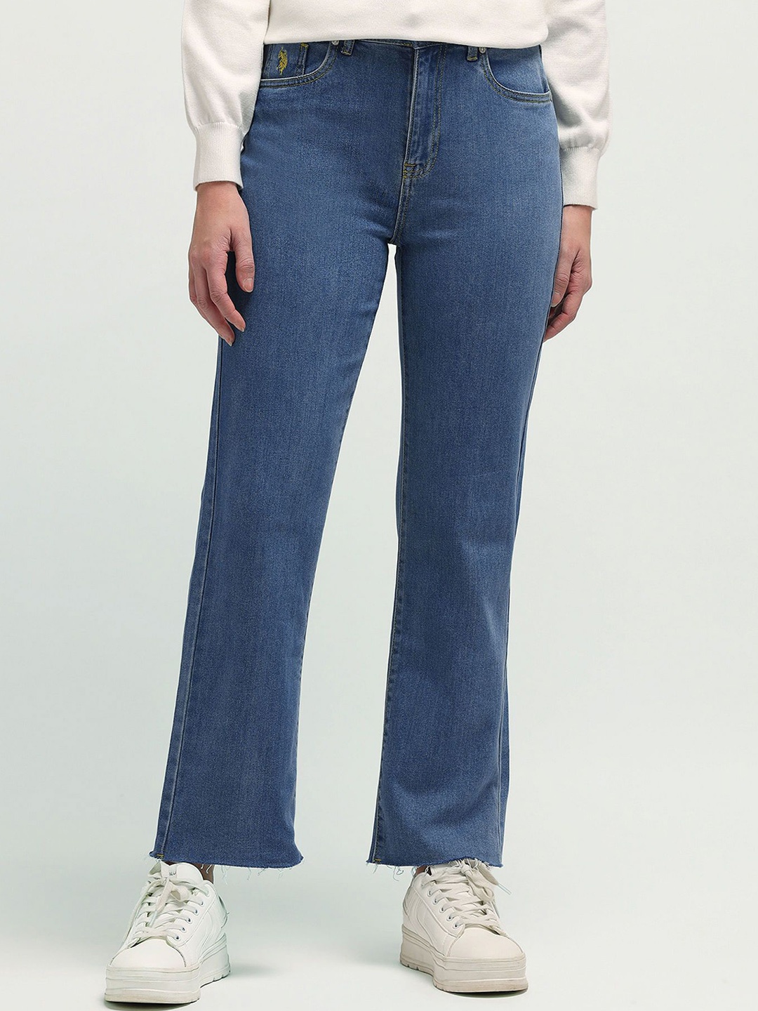 

U.S. Polo Assn. Women Straight Fit High-Rise Stretchable Jeans, Blue