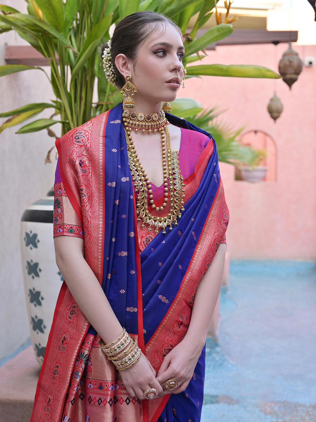 

Kandora Woven Design Zari Pure Silk Banarasi Saree, Blue