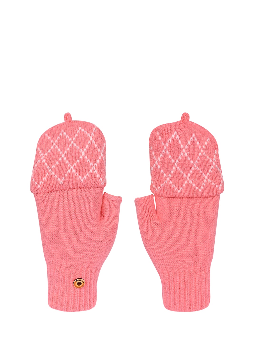 

LOOM LEGACY Women Striped Acrylic Fingerless Gloves, Pink
