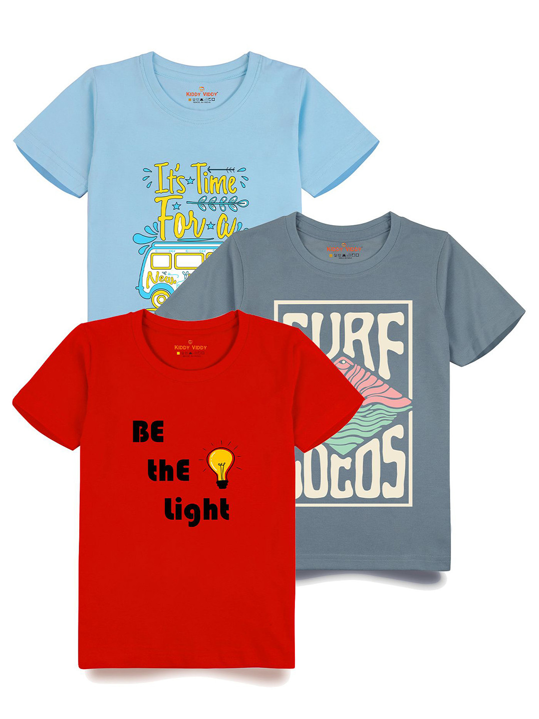 

AUSK Boys Pack Of 3 Graphic Printed Round Neck Cotton T-shirts, Blue