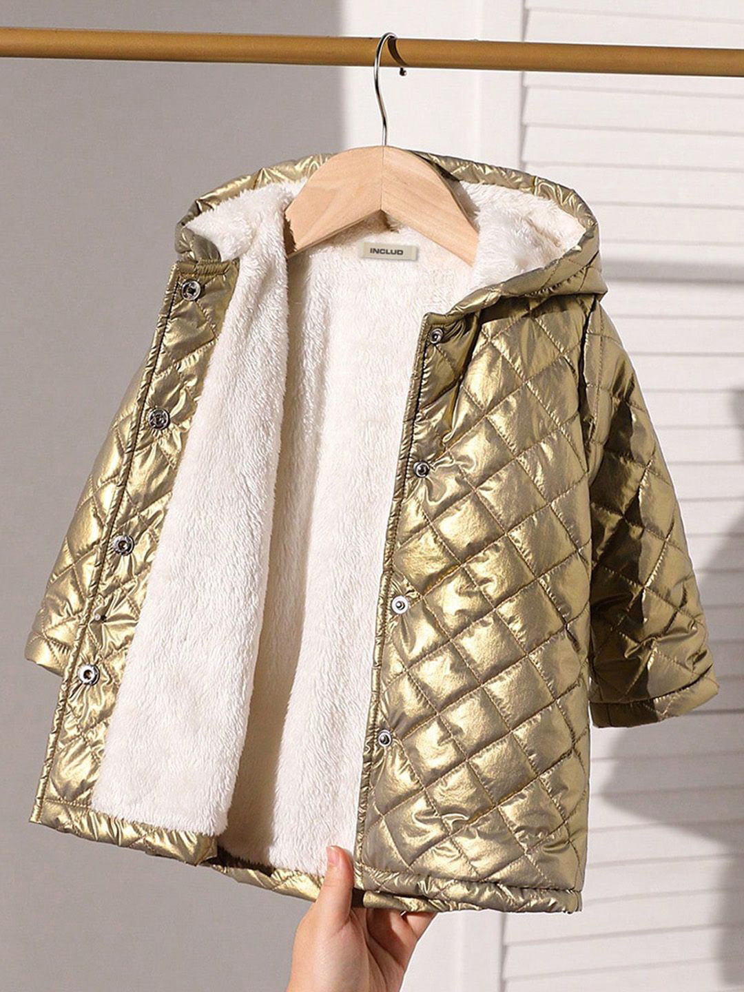 

INCLUD Girls Hooded Quilted Jacket, Gold