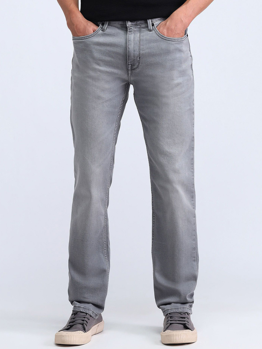 

Flying Machine Men Straight Fit Light Fade Stretchable Jeans, Grey