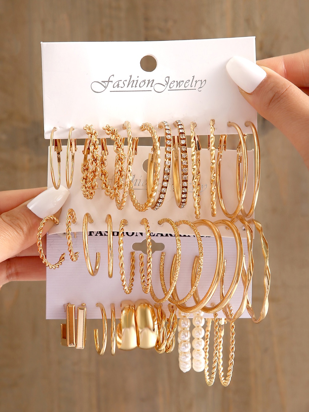 

Shining Diva Fashion Set of 18 Gold-Plated Pearls Circular Hoop Earrings