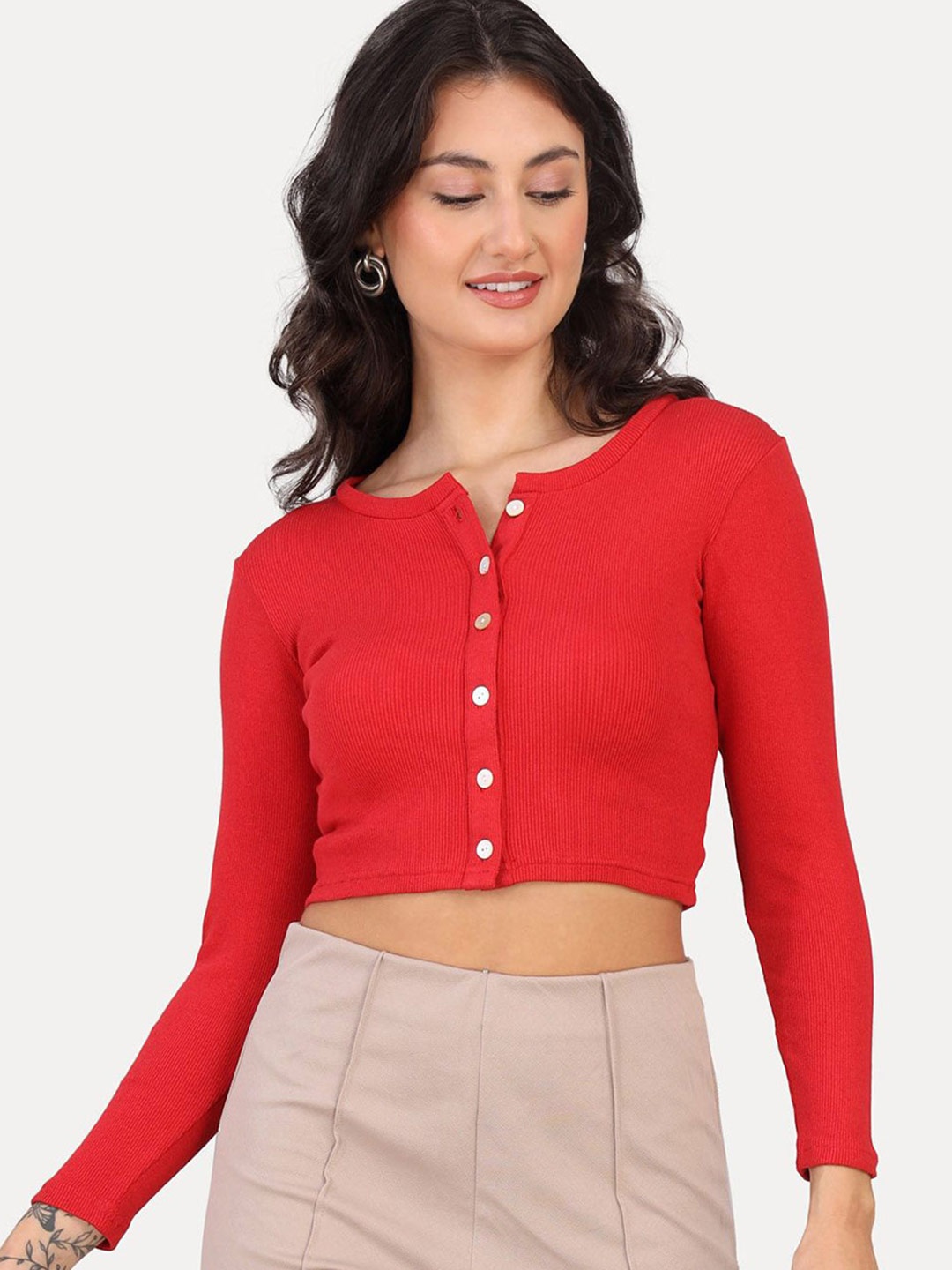 

VISO Women Solid Round Neck Top, Red
