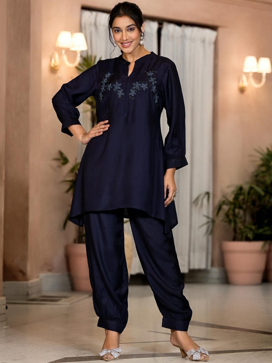 

Kaftanize Tunic With Trousers Co-Ords, Navy blue
