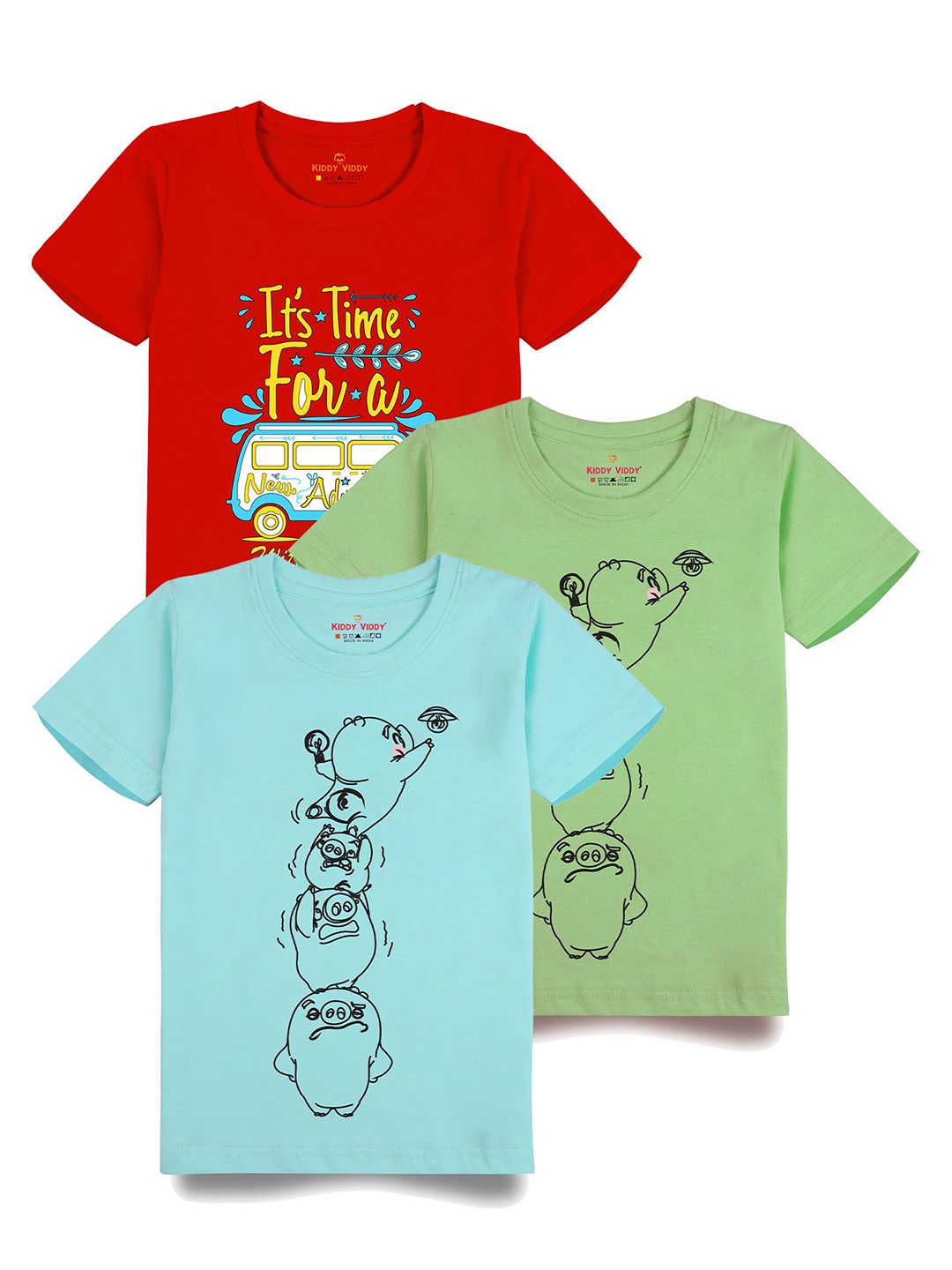 

AUSK Boys Pack Of 3 Graphic Printed Round Neck Cotton T-shirts, Lime green