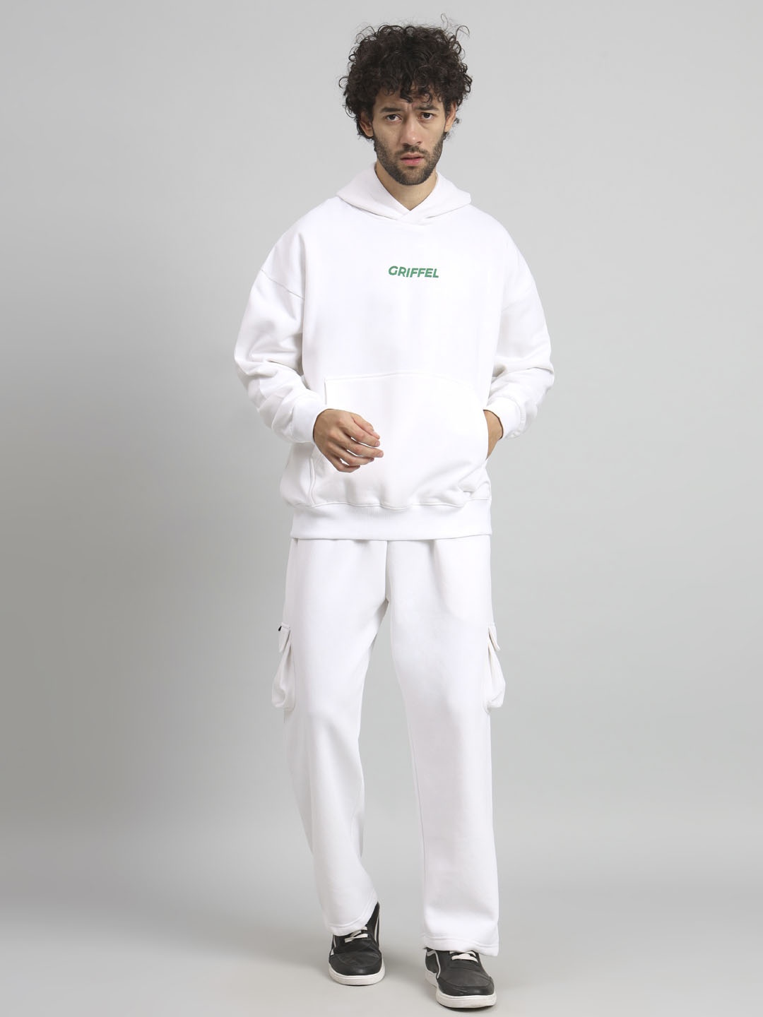 

GRIFFEL Men Hood Brand Logo Printed Tracksuits, White
