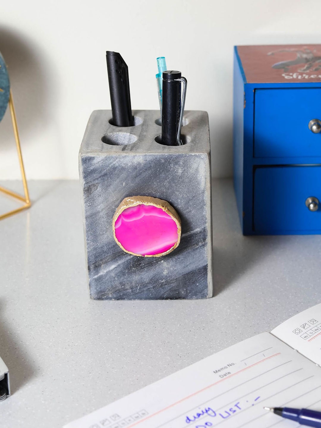 

HOMEARTE Pink & Grey Marble Pen Cases Stationery
