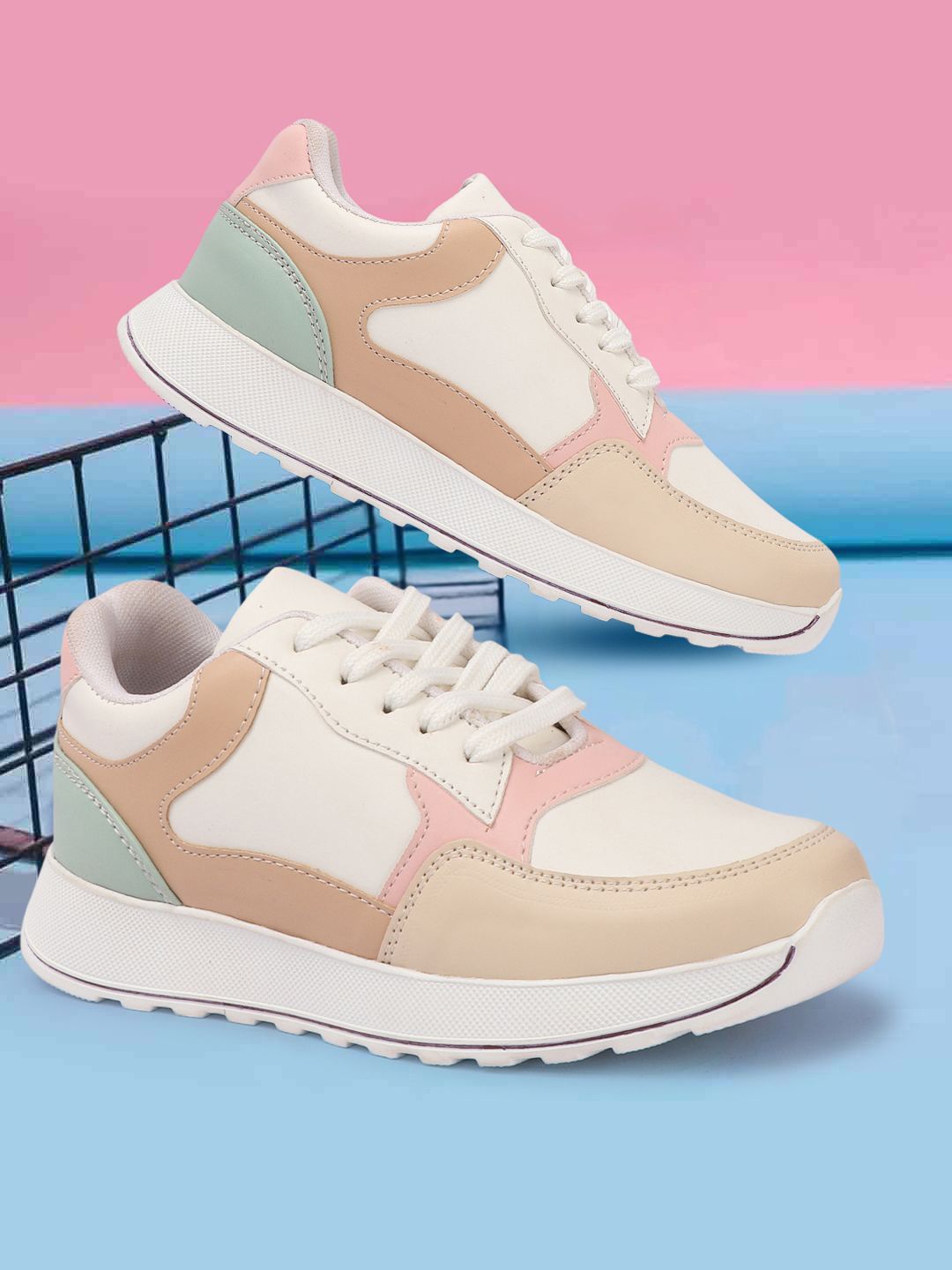 

VENDOZ Women Colourblocked Lace-Ups Sneakers, Beige