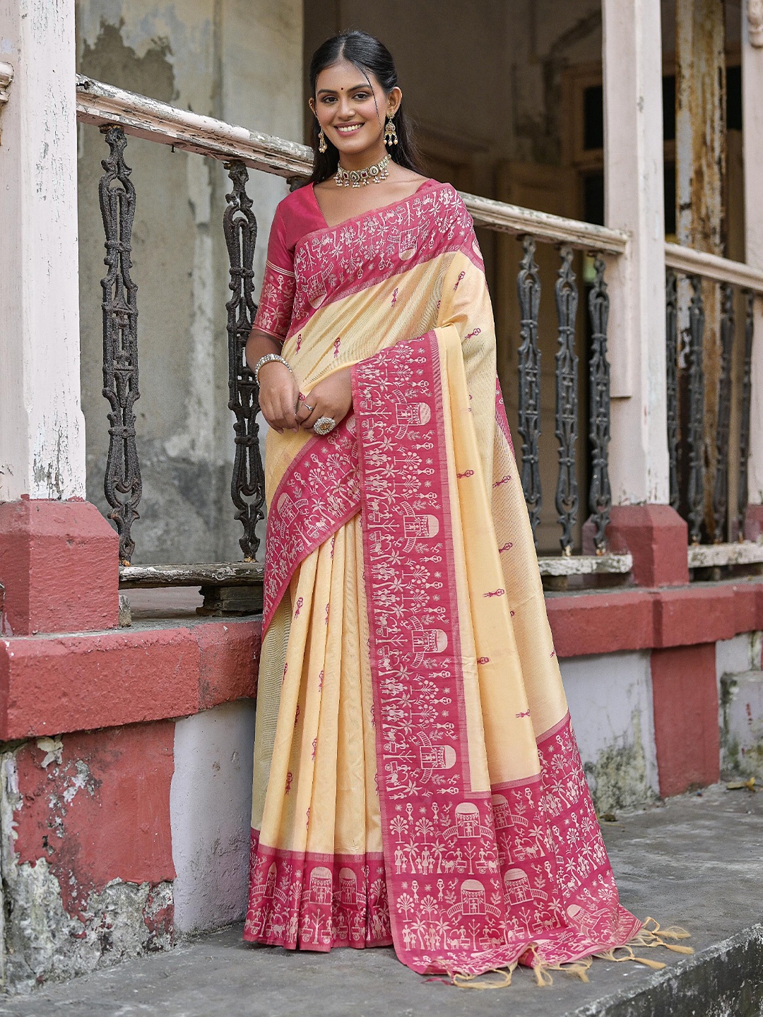 

Kandora Woven Design Pure Silk Saree, Pink