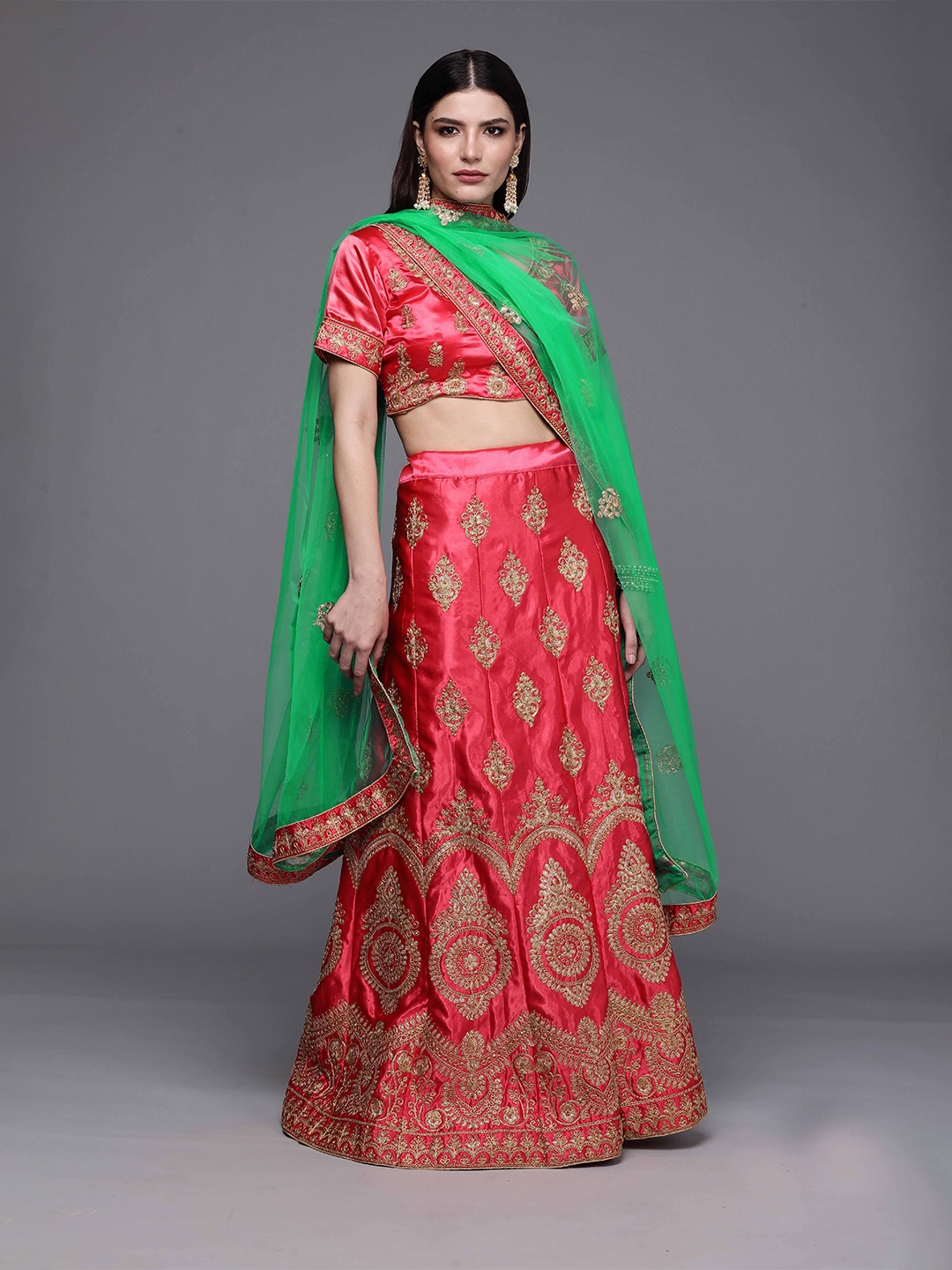 

Maroosh Embroidered Thread Work Unstitched Lehenga & Blouse With Dupatta, Pink