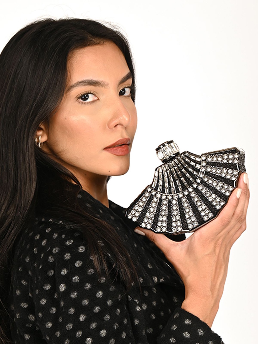 

ODETTE Embellished Box Clutch, Grey