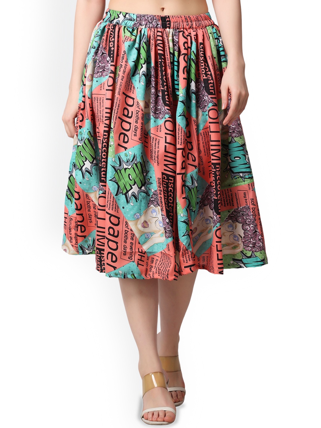 

SCORPIUS Women Printed Flared Midi Skirt, Coral