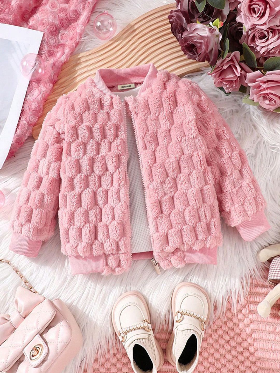 

INCLUD Girls Open Front Jacket, Pink
