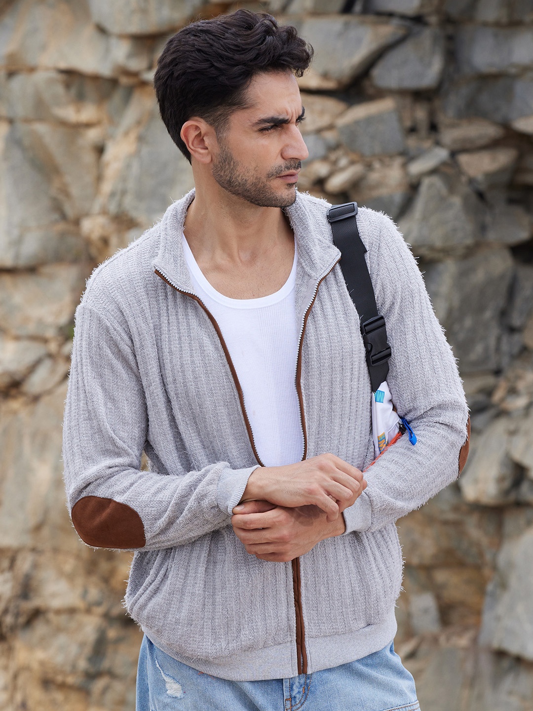 

Campus Sutra Men Lightweight Open Front Jacket, Grey