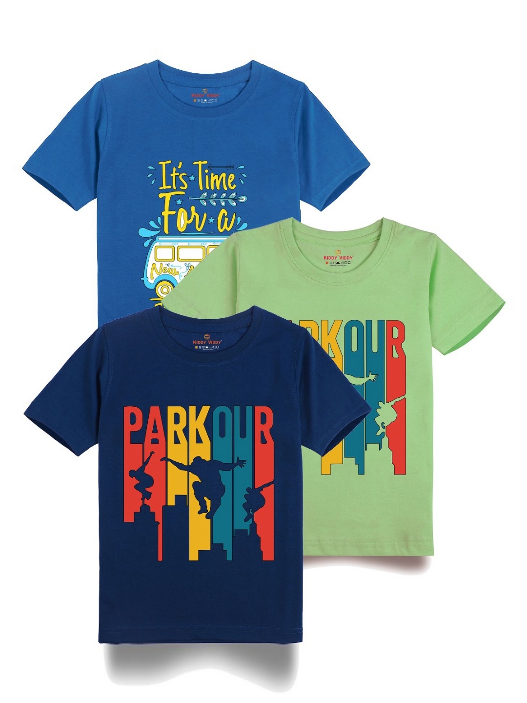 

AUSK Boys Pack Of 3 Graphic Printed Round Neck Cotton T-shirts, Lime green