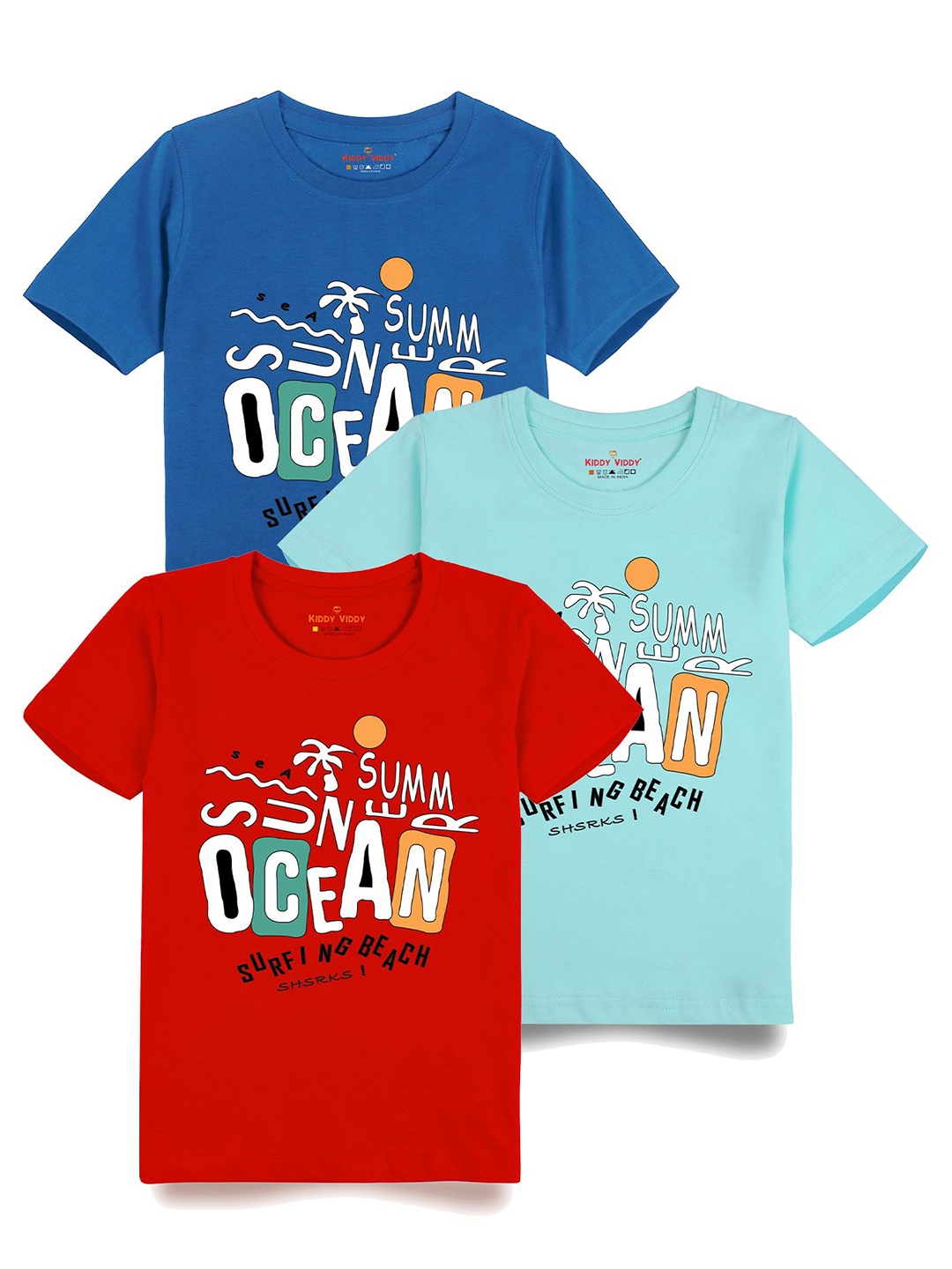 

AUSK Boys Pack Of 3 Graphic Printed Round Neck Cotton T-shirts, Red