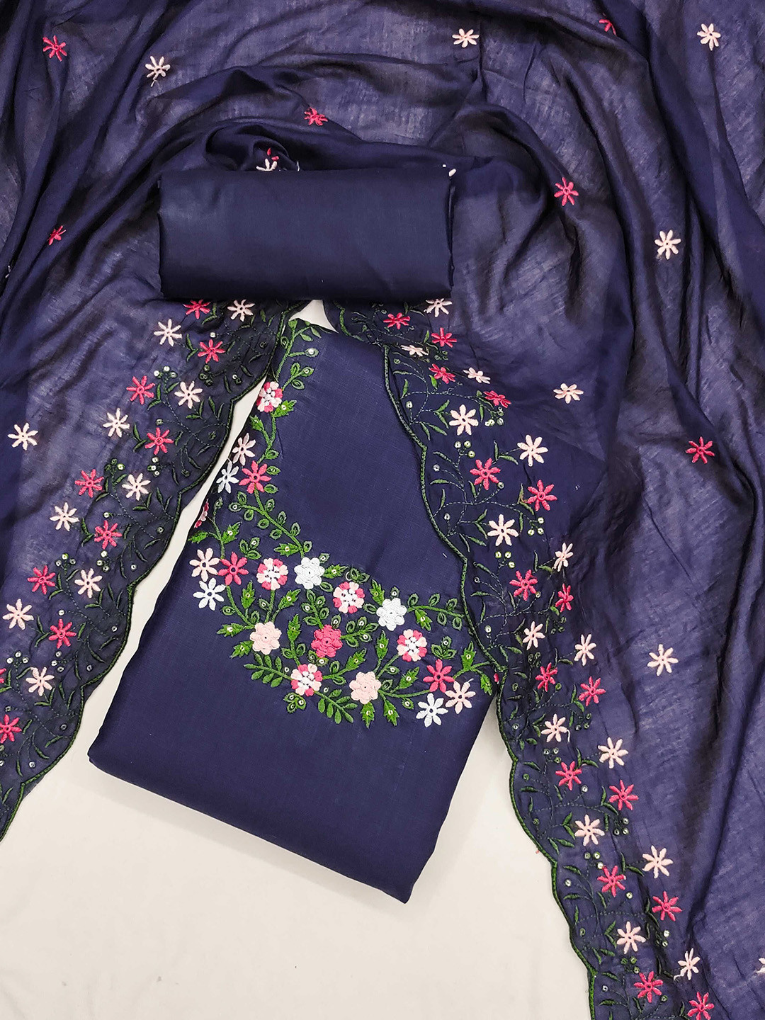 

Mitera Women Embroidered Unstitched Dress Material, Blue