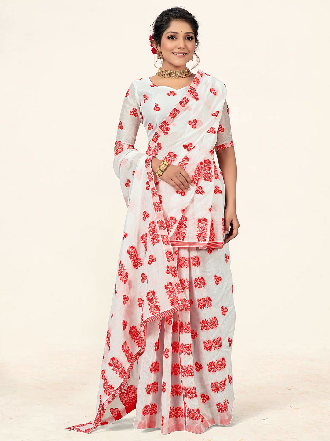 

Maroosh Floral Zari Saree, White