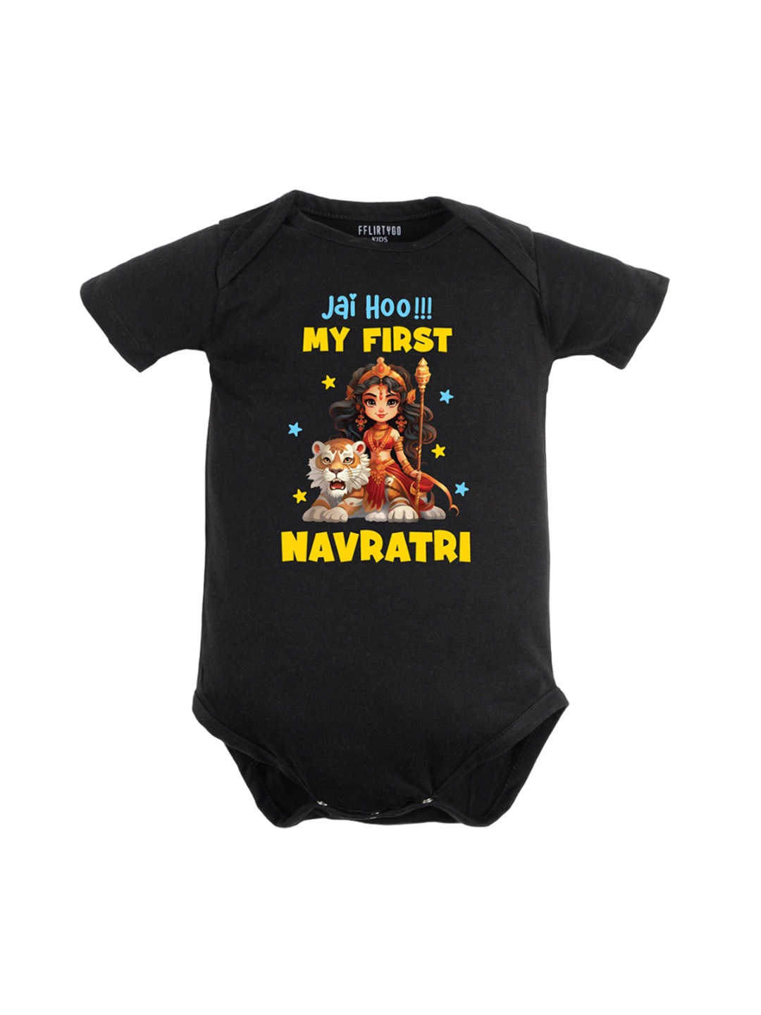 

FFLIRTYGO Infants Durga Puja & Navratri Special Printed Cotton Bodysuit, Black