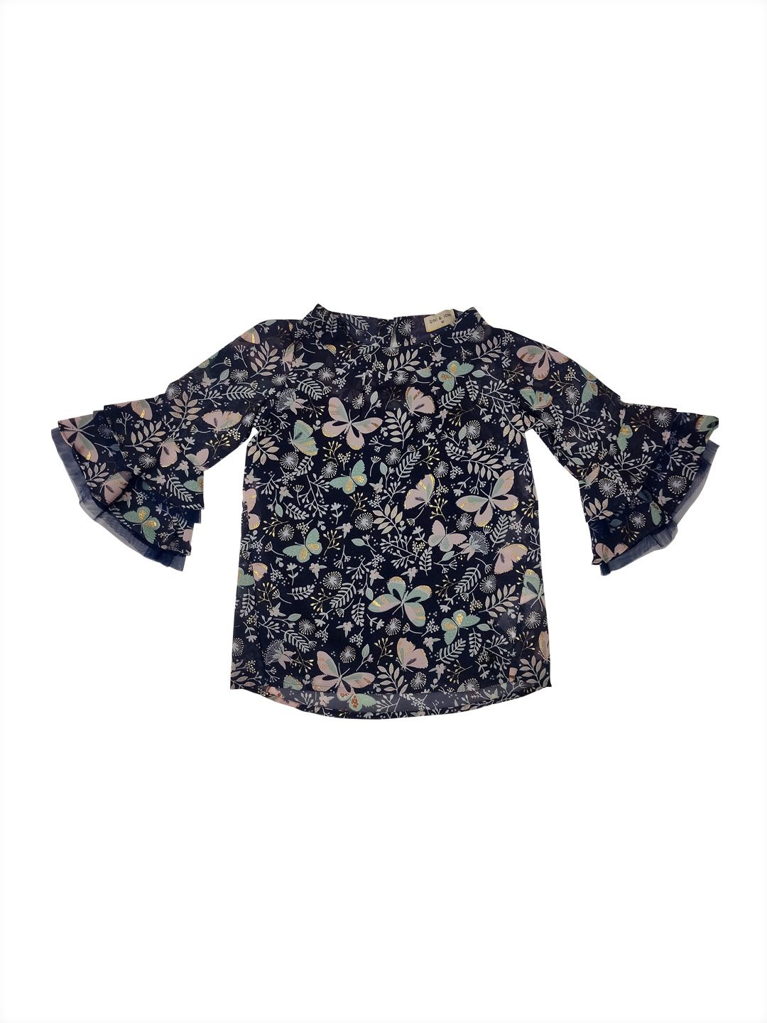 

Gini and Jony Girls Tropical Printed Cotton Georgette Top, Navy blue