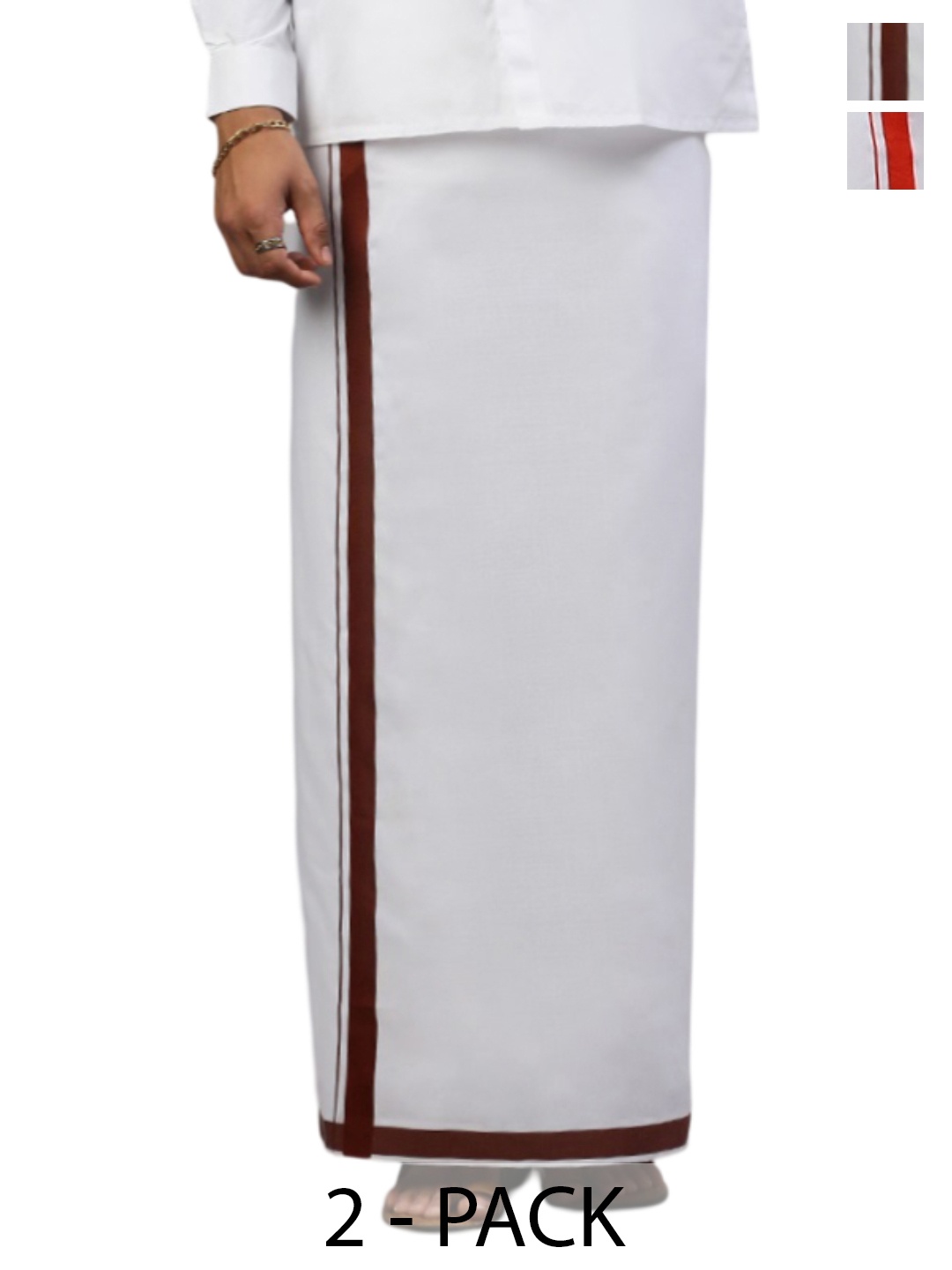 

Ramraj Pack of 2 Men Solid Border Dhoti, White