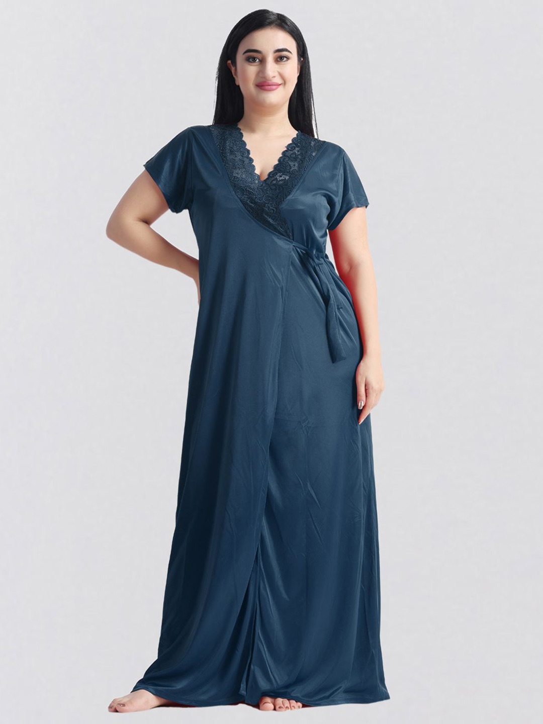

NIGHT KEYS Women Set Of 6 Piece Maxi Sweat Nightdress, Grey