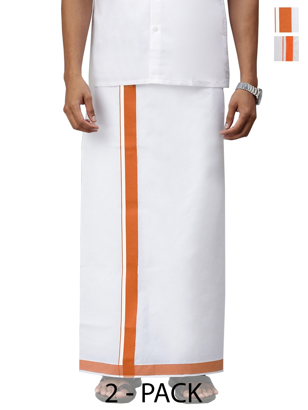 

Ramraj Pack of 2 Men Solid Border Dhoti, White