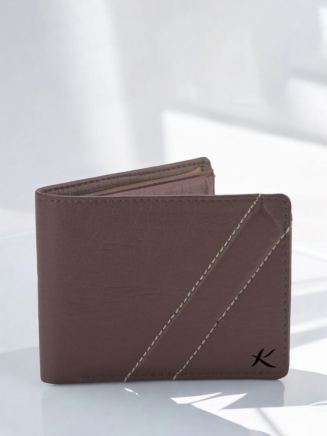 

Kastner Men Textured Cut Work PU Two Fold Wallet, Brown