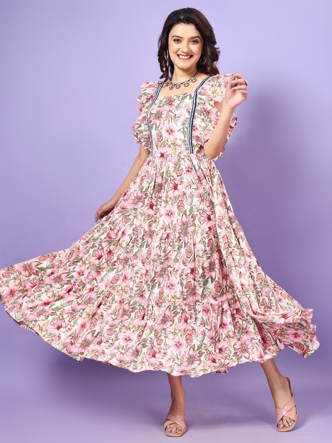 

Fashion Basket Floral Printed Maxi Dress, Pink