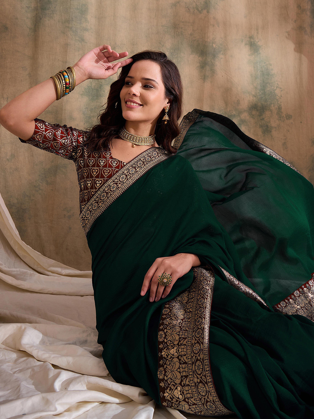 

Sangria Woven Design Zari Kanjeevaram Saree, Green