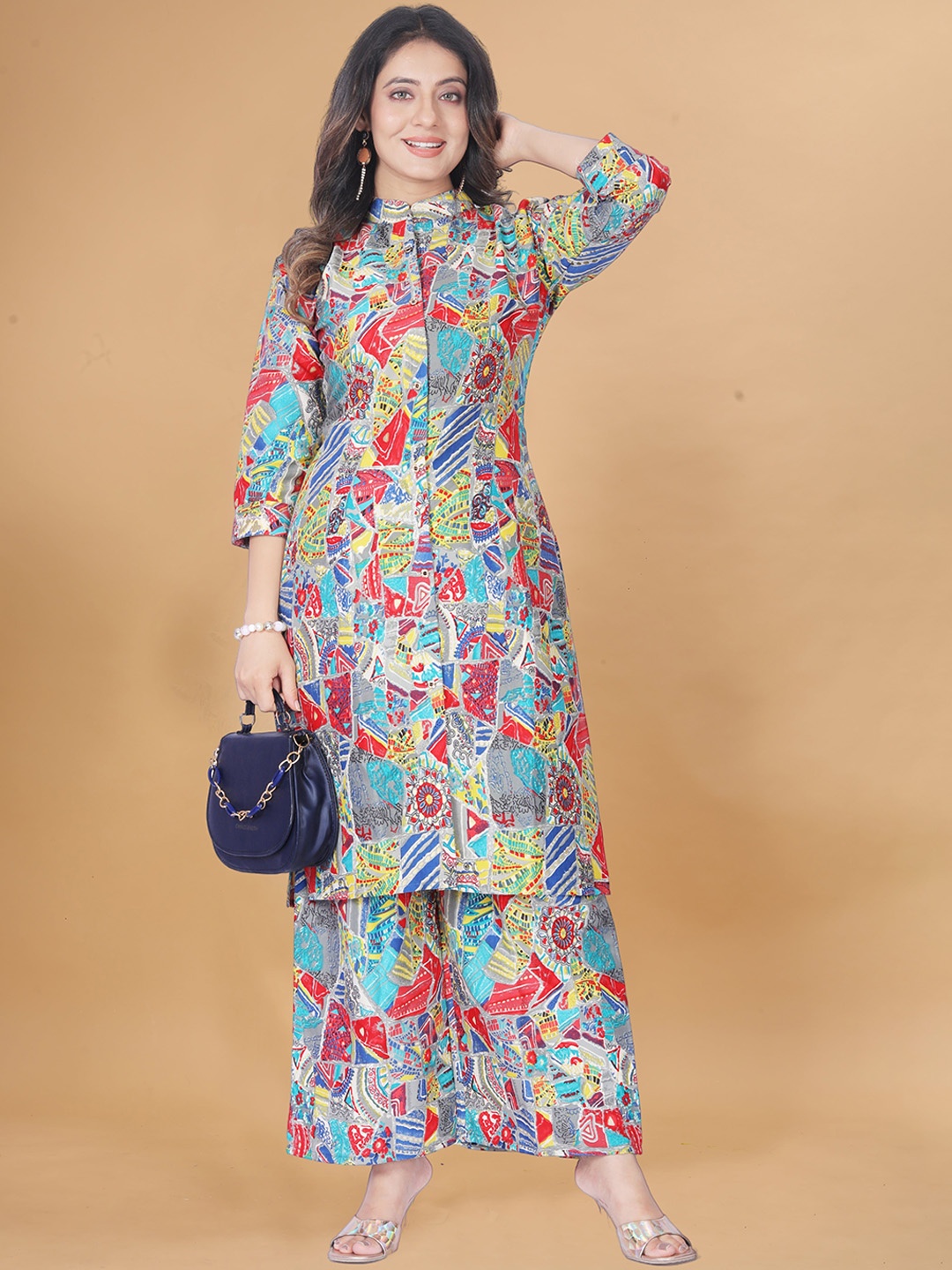 

VEECHIS Women Printed Regular Kurta with Palazzos, Blue
