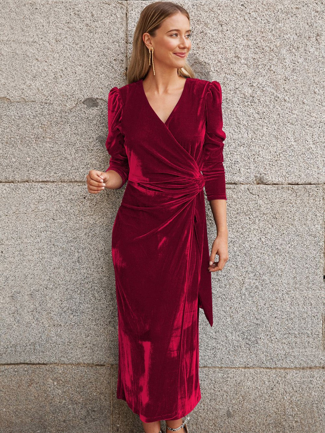

HERE&NOW Solid Midi Wrap Dress, Red