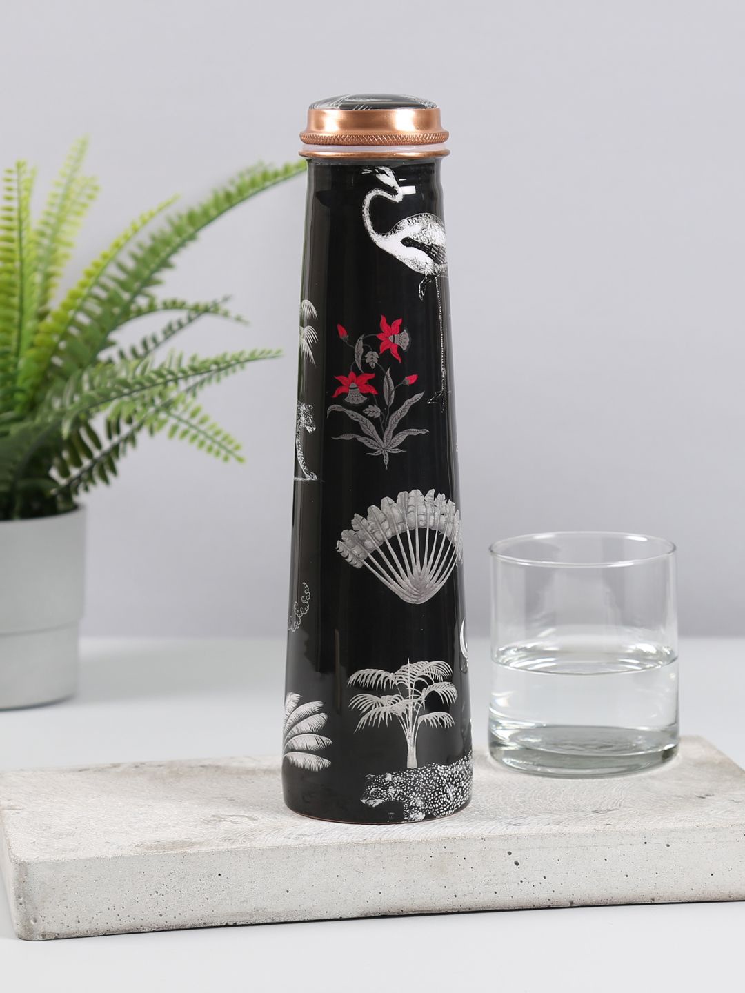 

India Circus by Krsnaa Mehta Animalia Creations Black Printed Copper Water Bottle 750ml