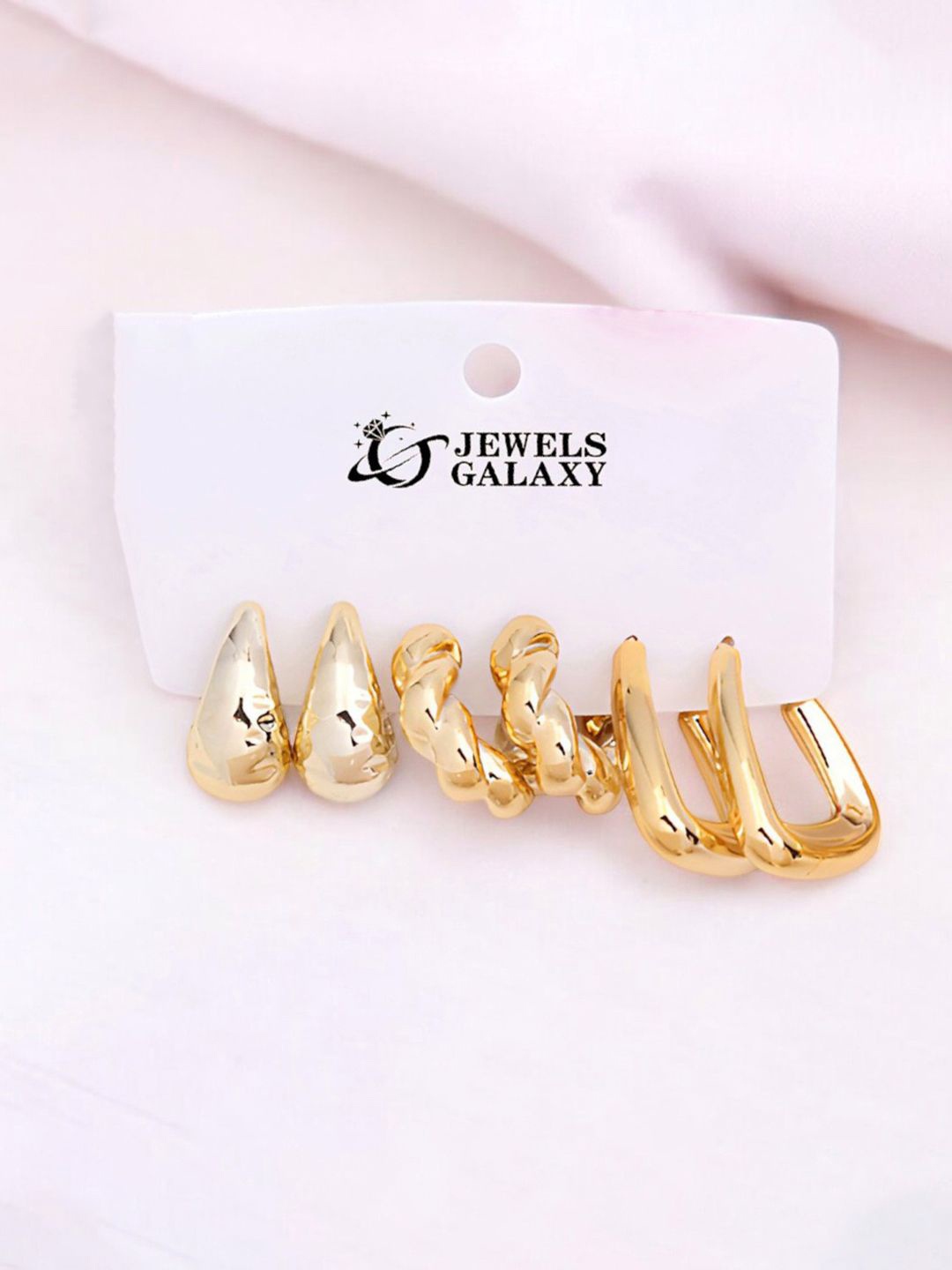 

Jewels Galaxy Set Of 3 Gold Plated Contemporary Half Hoop Earrings