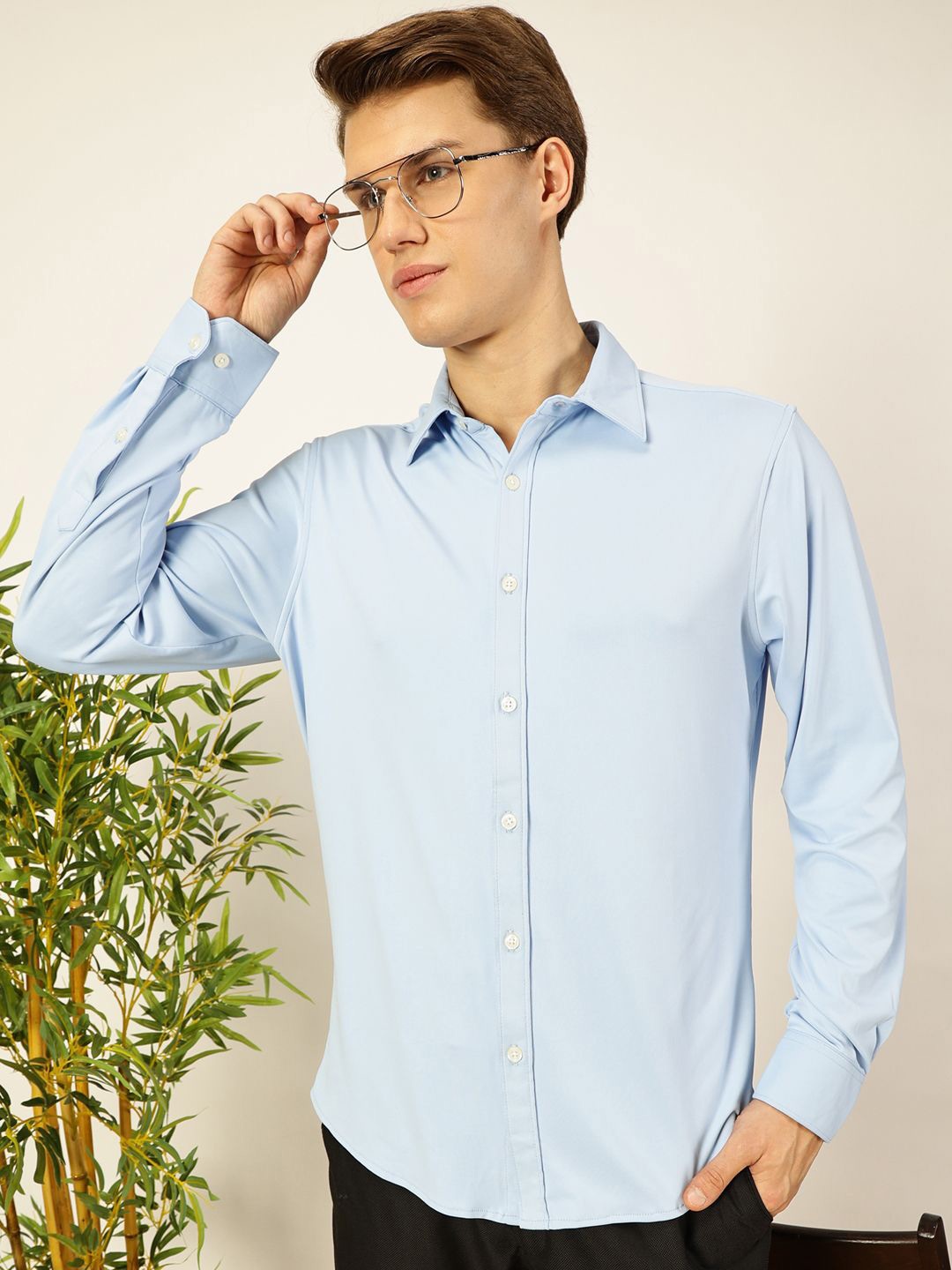 

Thomas Scott Men Premium Spread Collar Solid Slim Fit Casual Shirt, Blue