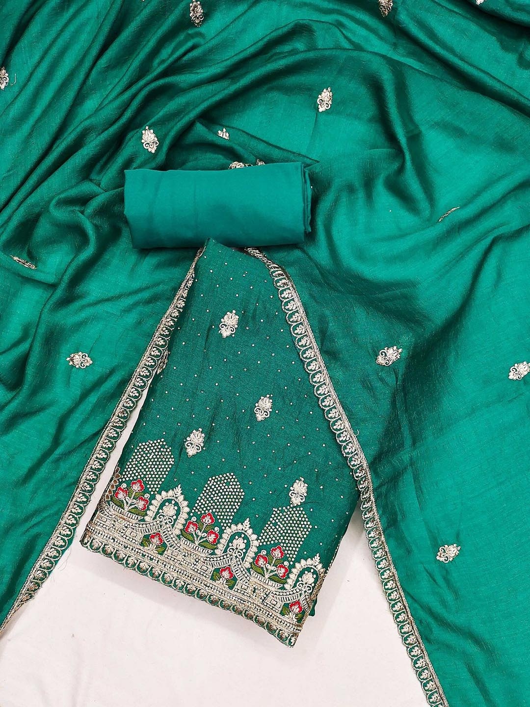 

Mitera Women Embroidered Unstitched Dress Material, Teal