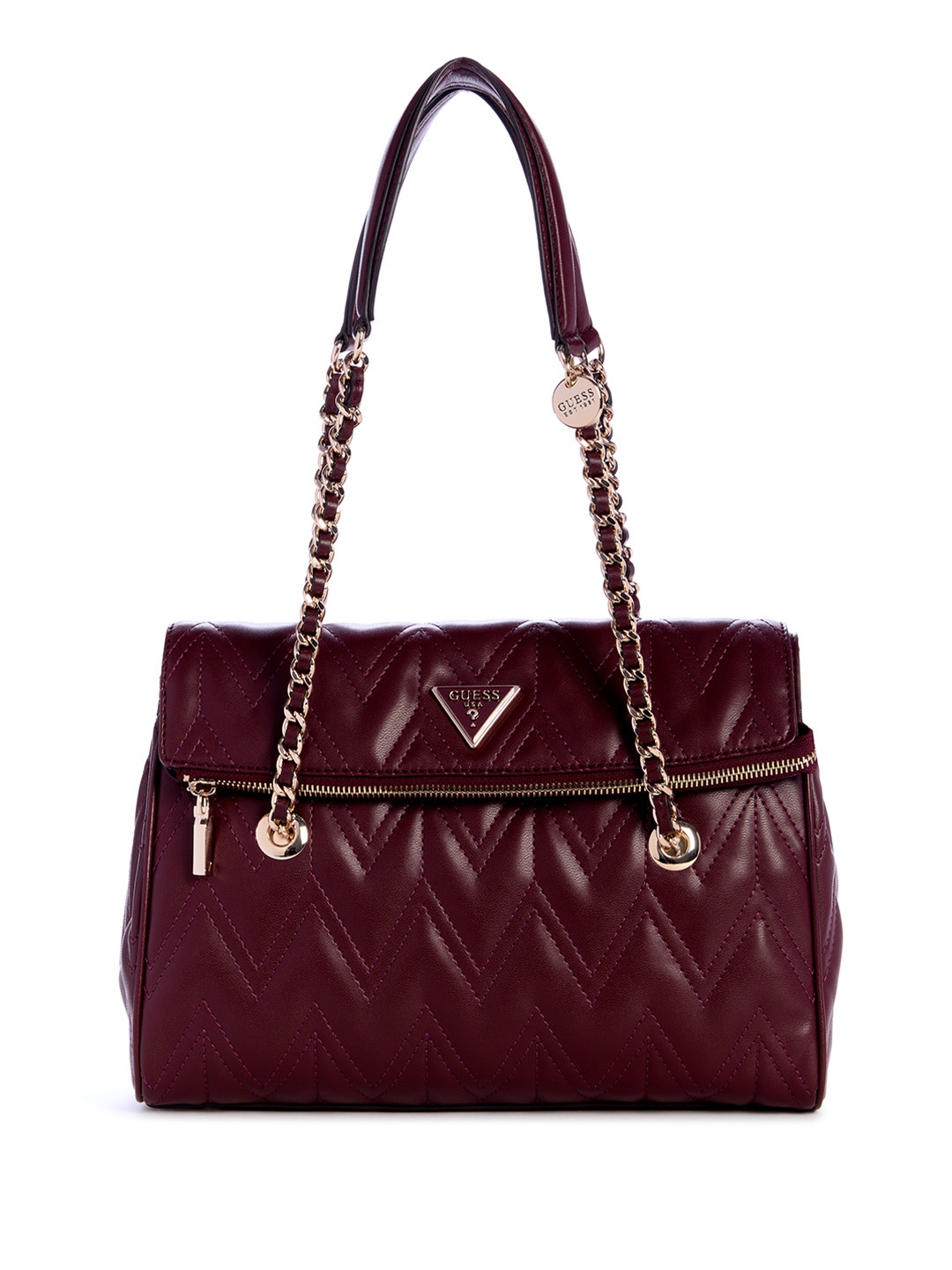 

GUESS Textured PU Structured Satchel with Quilted, Burgundy