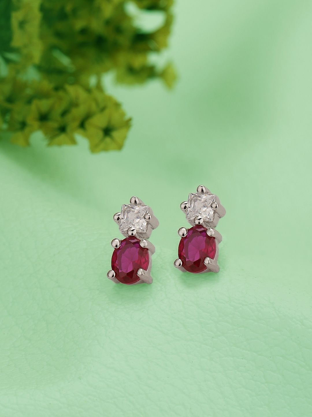 

House of Pataudi 925 Sterling Silver Rhodium Plated with CZ Square Stud Earring
