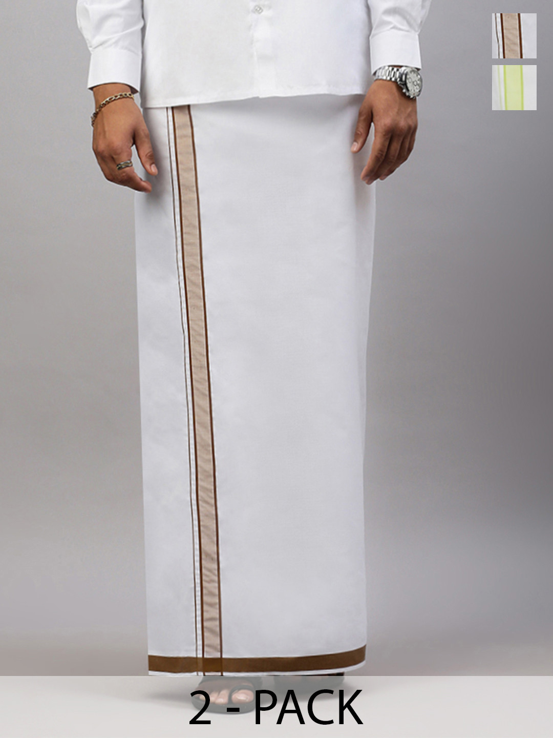 

Ramraj Men Pack Of 2 Solid Dhotis, White