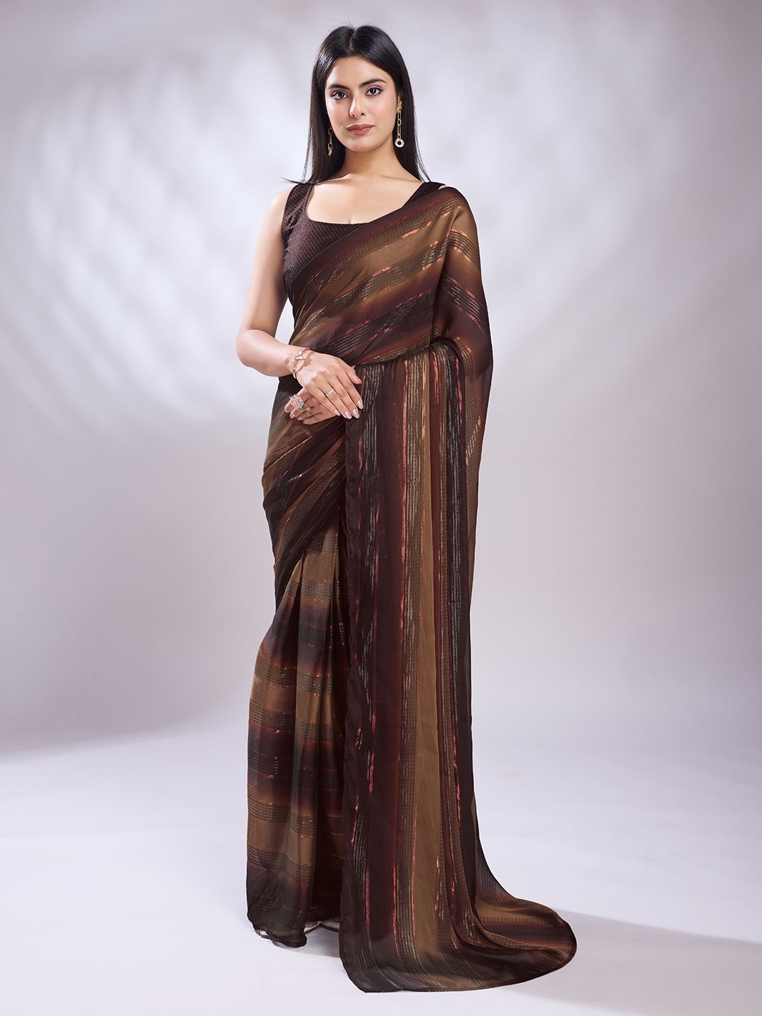 

Rekha Maniyar Striped Ready to Wear Saree, Brown