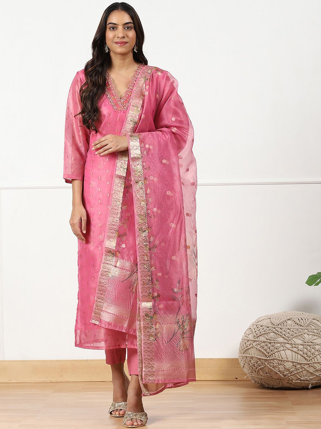 

Biba Unstitched Dress Material, Pink