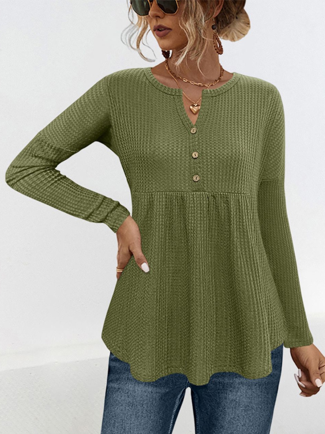 

StyleCast x Revolte Women Self Design Round Neck Top, Green