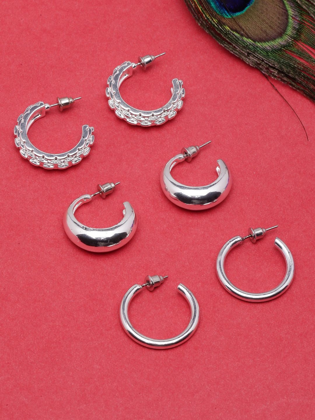 

KPOP Contemporary Half Hoop Earrings, Silver